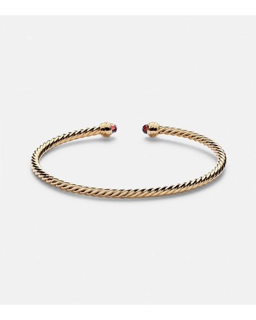 David Yurman Metallic Cablespira Flex 18Kt Cuff Bracelet With Garnets And Diamonds