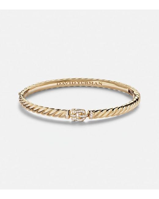 David Yurman Metallic Sculpted Cable Buckle 18Kt Bracelet With Diamonds