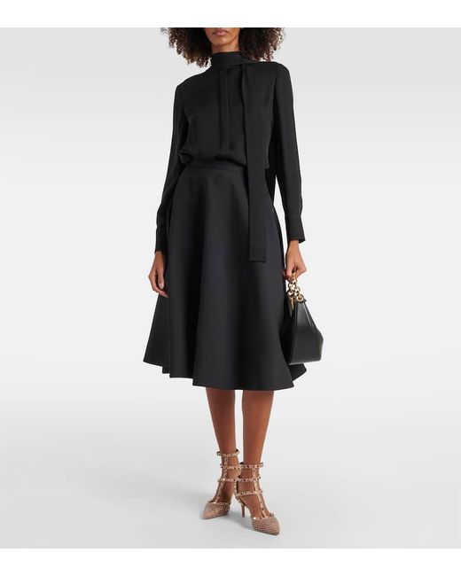 Falda midi de Crepe Couture de tiro alto Valentino de color Black