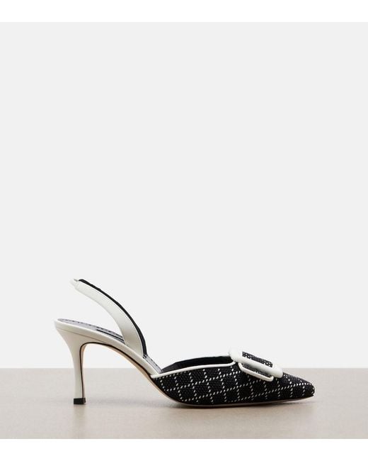 Manolo Blahnik Metallic Maysli Raffia-Effect Slingback Pumps
