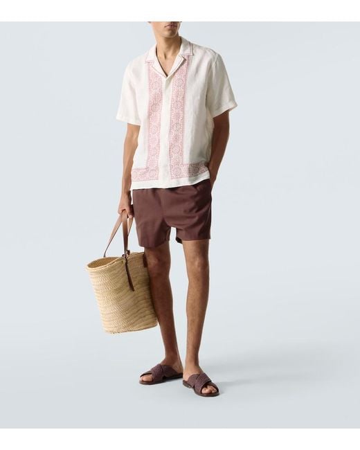 Orlebar Brown White Maitan Printed Linen Bowling Shirt for men
