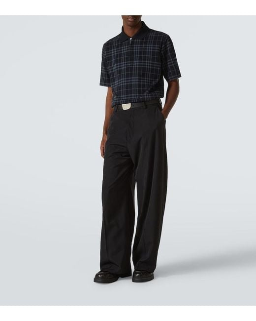 Burberry Blue Check Zip-Up Polo Shirt for men