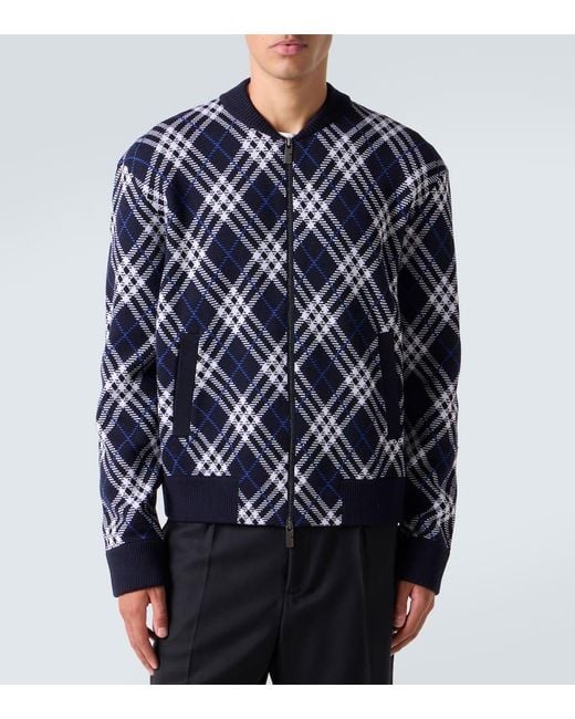 Burberry Blouson Check Aus Einem Wollgemisch in Blue für Herren