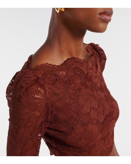 Rabanne Red Floral Lace Crop Top