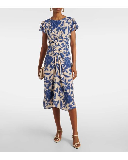 Robe Midi En Crepe A Fleurs Velvet en coloris Blue