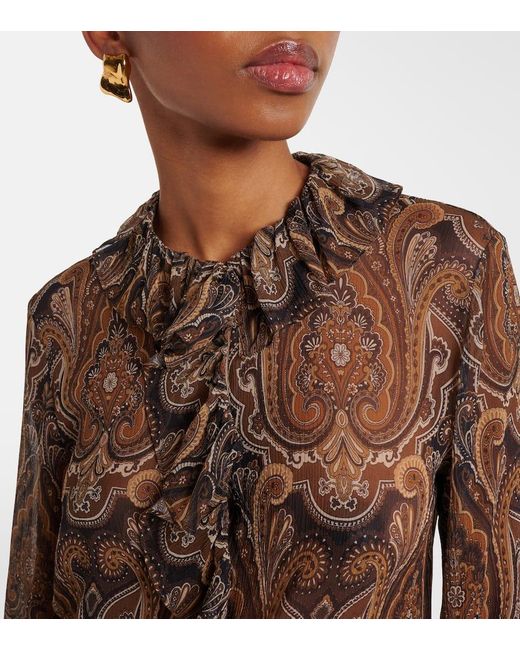 Nili Lotan Brown Cecily Paisley Silk Chiffon Blouse