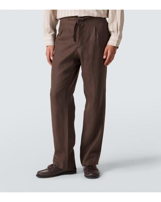 STÒFFA Brown Linen Straight Pants for men
