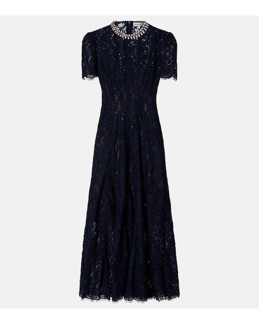Self-Portrait Women's Blue Embellished Lace Midi Dress