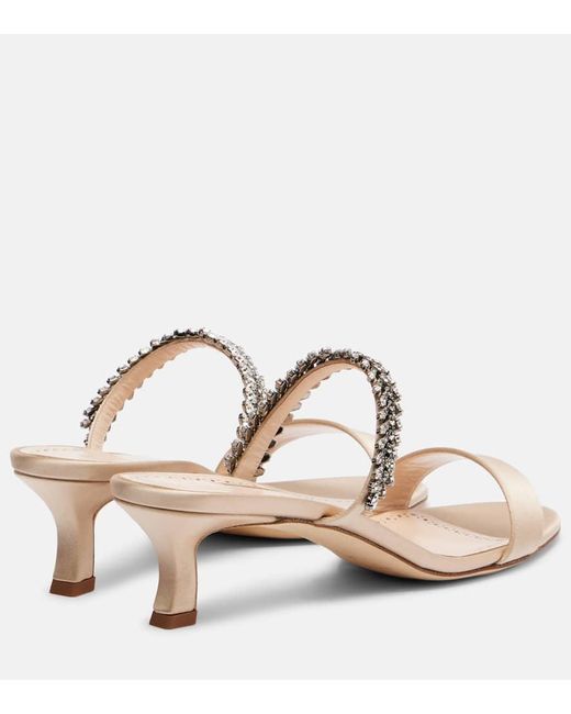 Manolo Blahnik Pink Verzierte Sandalen Kifasan Aus Satin