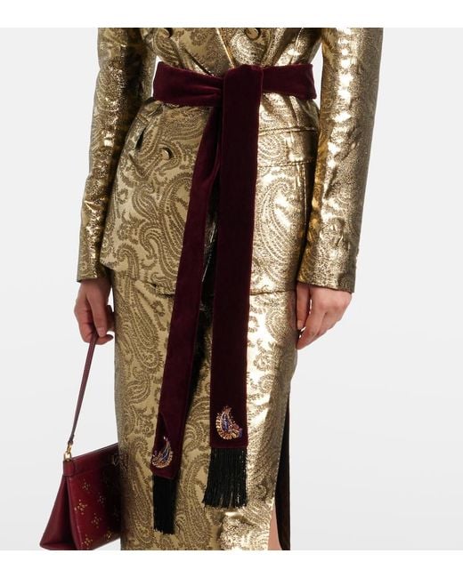 Etro Red Embellished Paisley Cotton Velvet Scarf