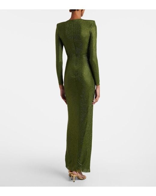 Self-Portrait Green Rhinestone-Embellished Maxi Dress