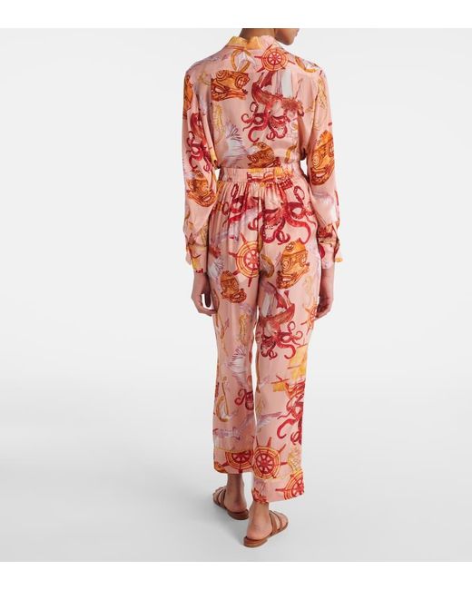 Farm Rio Orange Nautical Wonder Printed Straight Pants