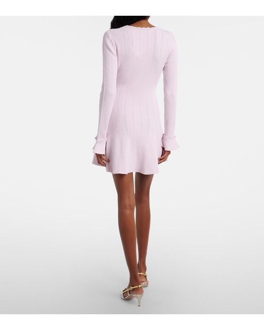 Self-Portrait Pink Beaded Ribbed-Knit Minidress