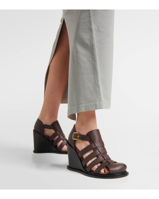 Loewe Brown Campo Leather Wedge Sandals