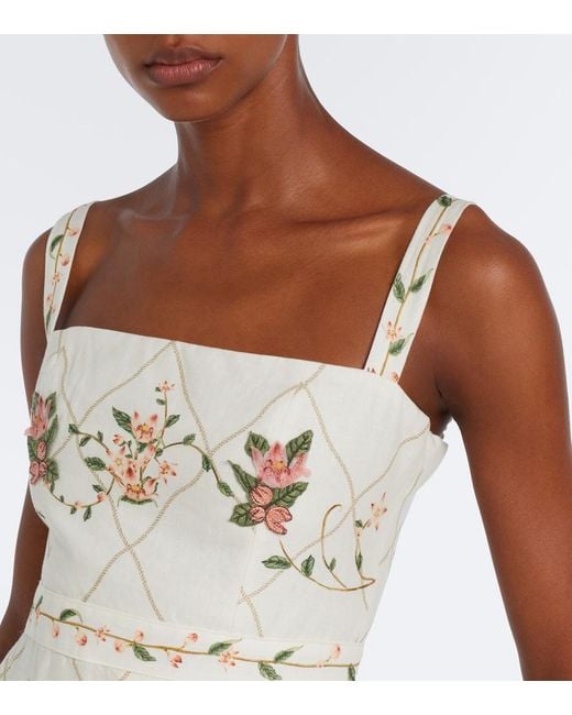 Agua Bendita White Lima Floral Embroidered Linen Maxi Dress