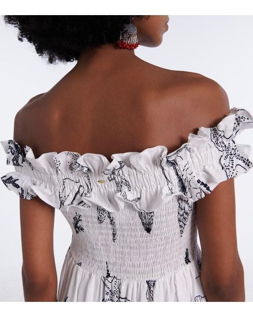 Poupette White Suzanne Shirred Cotton Muslin Maxi Dress