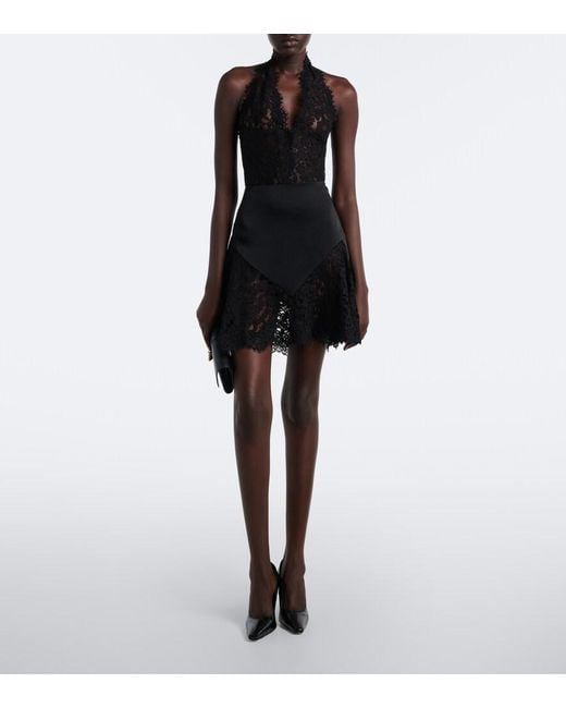 Stella McCartney Black Asymmetric Lace-Trimmed Satin Miniskirt