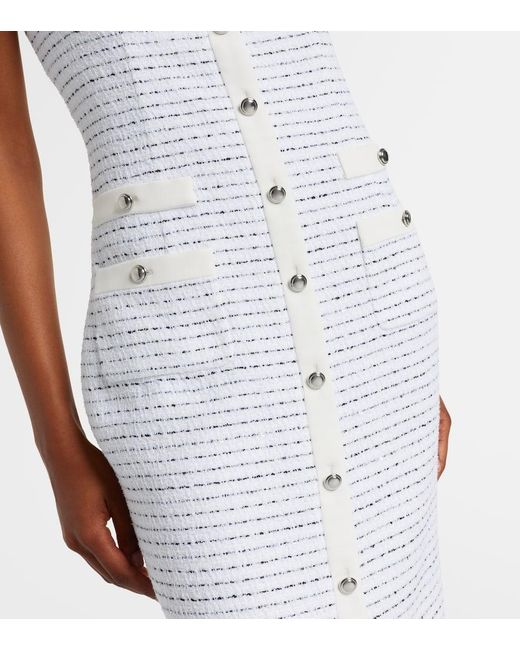 Alessandra Rich White Bow-Detail Striped Tweed Midi Dress