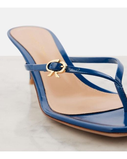 Gianvito Rossi Blue Ribbon Patent Leather Thong Sandals