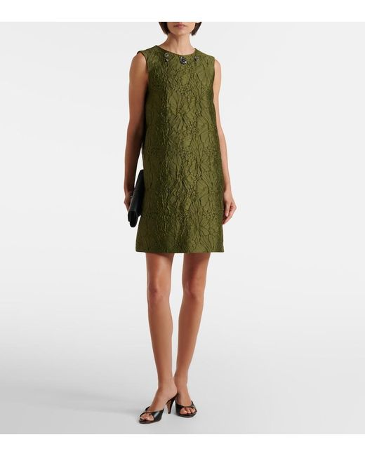 Max Mara Green Embellished Floral Jacquard Minidress