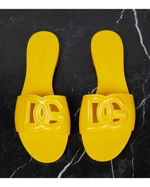 Dolce & Gabbana Yellow Bianca Slide Sandals With Dg Logo