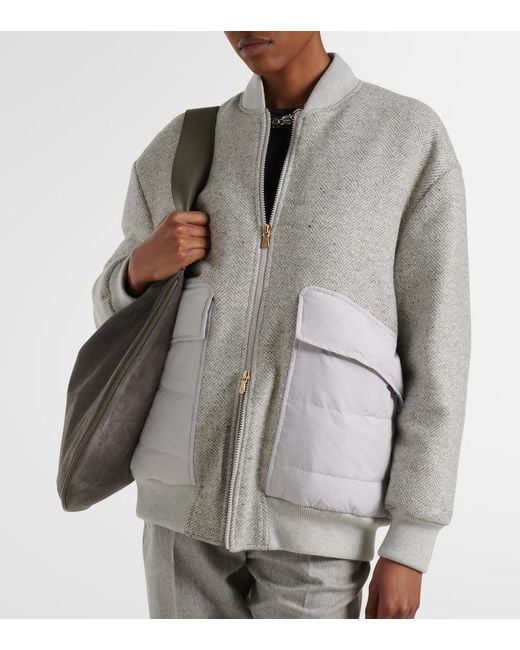 Eleventy Gray Herringbone Wool-Blend Down Jacket