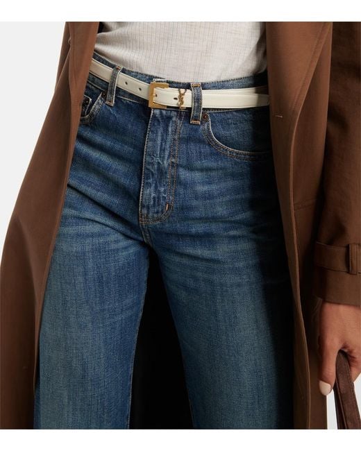 Saint Laurent Natural Cassandre Thin Belt With Square Buckle