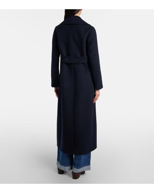 Max Mara Blue Custodi Double-Breasted Virgin Wool Coat