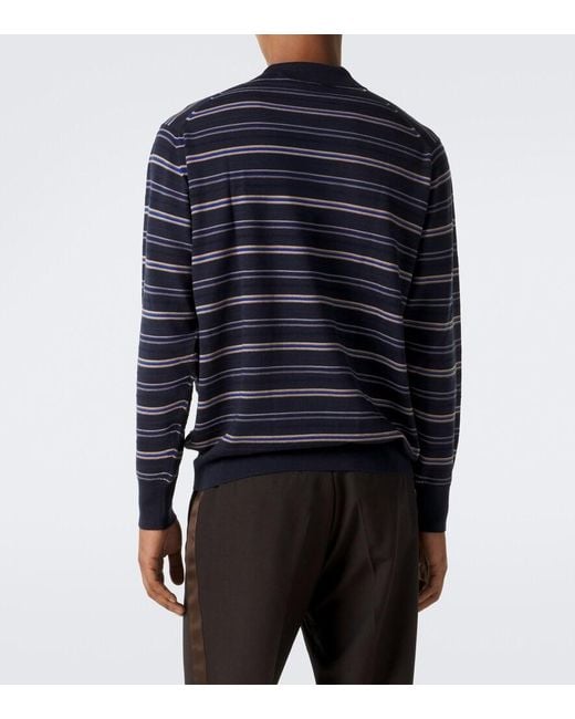 Wales Bonner Blue Beam Striped Wool Polo Sweater for men