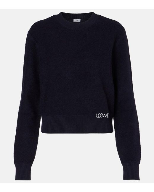 Loewe Blue Logo Embroidered Wool Sweater