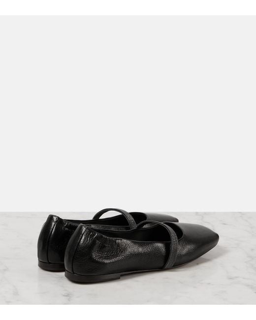 Brunello Cucinelli Black Nappa Ballerina With Shiny Strap