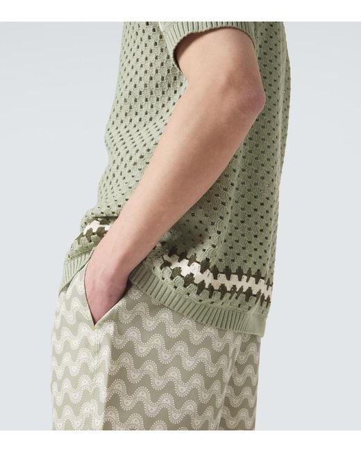 Frescobol Carioca Green Pinto Crochet Cotton Shirt for men