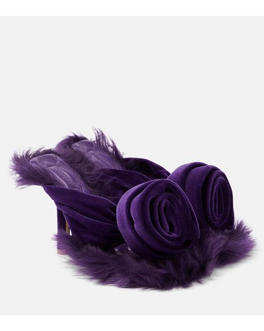 Burberry Purple Step Rose Velvet Thong Sandals