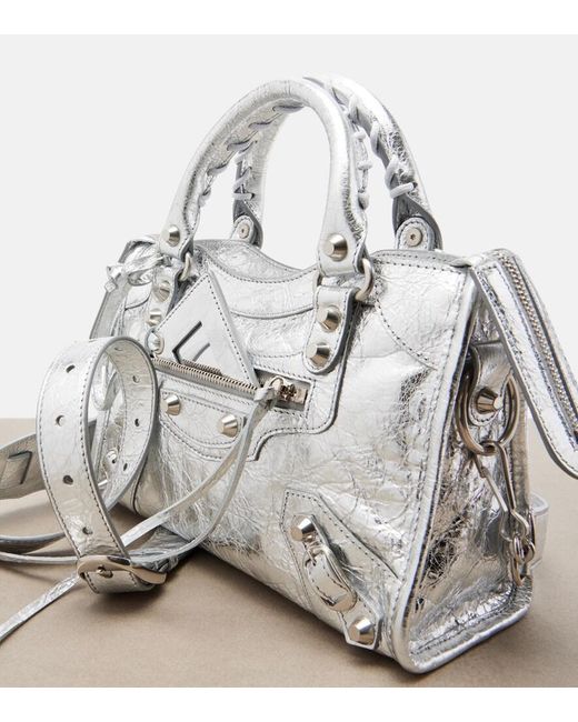 Balenciaga Gray Le City Small Metallic Leather Tote Bag