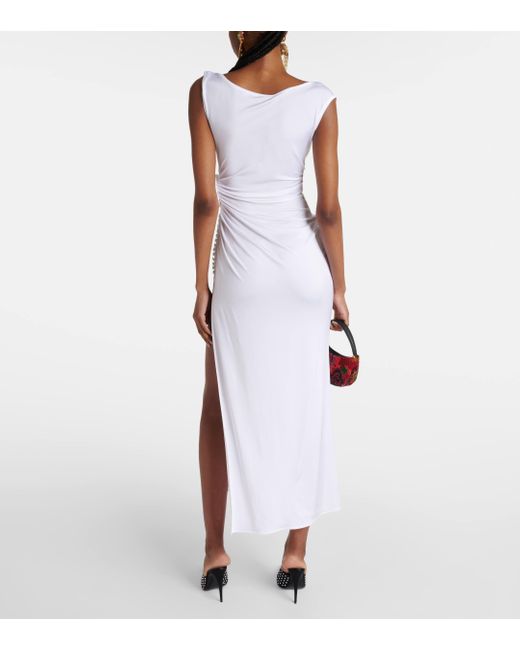 Magda Butrym White Floral-applique Draped Jersey Gown