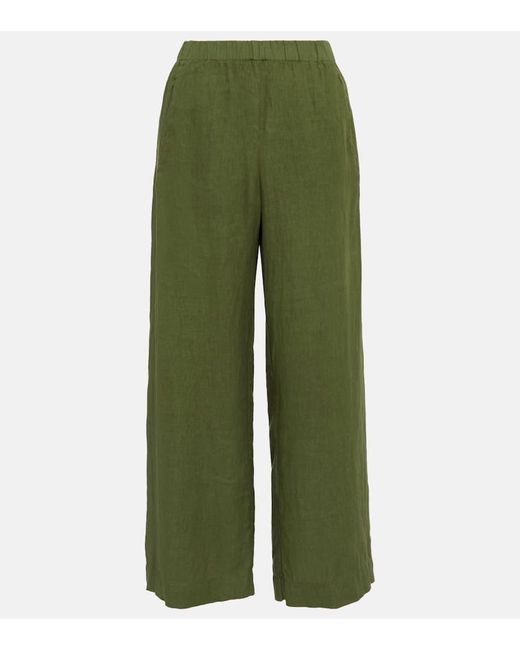 Velvet Green Lola High-Rise Wide-Leg Linen Pants