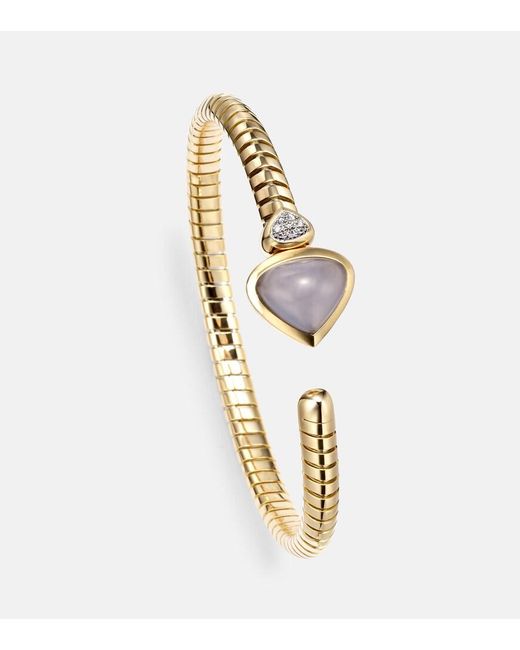 Marina B Metallic Trisolina Bypass 18Kt Cuff Bracelet With Chalcedony And Diamonds