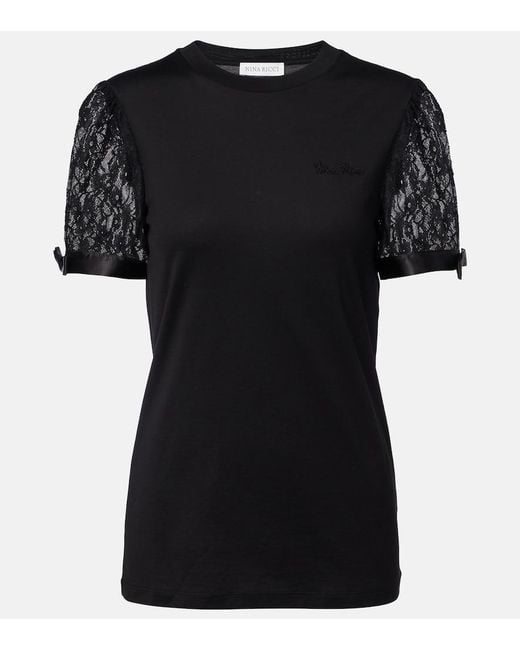 Nina Ricci Black Lace-Trimmed Cotton Jersey T-Shirt
