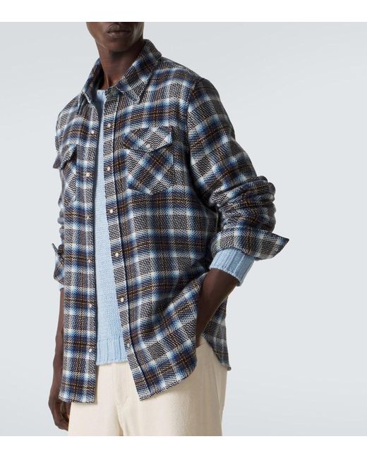 God's True Cashmere Blue Lightning Storm Cashmere Shirt With Moonstone for men