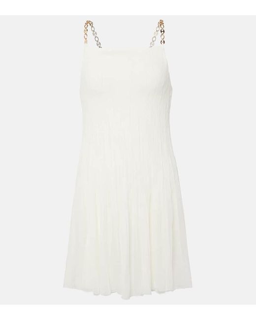 Rabanne White Chain-detail Pleated Silk-blend Minidress