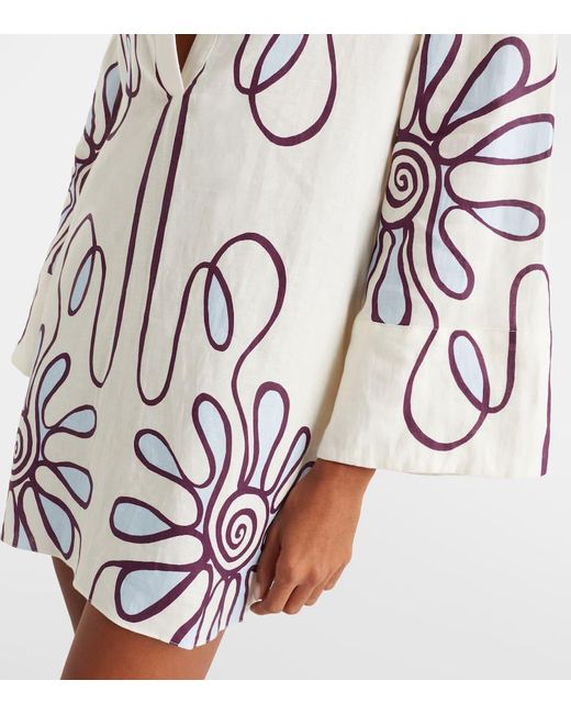 Tunica Siena De Lino Estampada Cala De La Cruz de color White