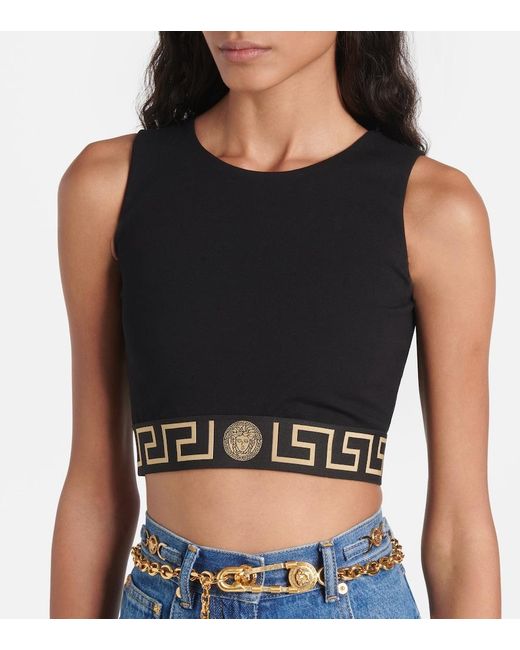 Crop Top Greca Border Versace de color Black