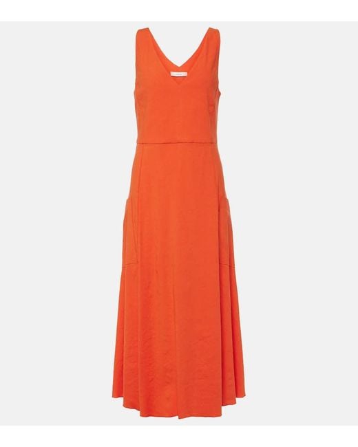 Vince Red Linen-blend Midi Dress