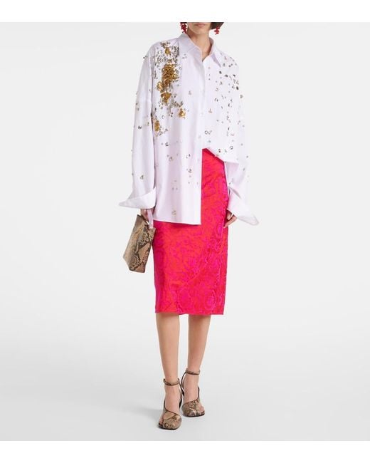 Dries Van Noten Red Printed Pencil Skirt