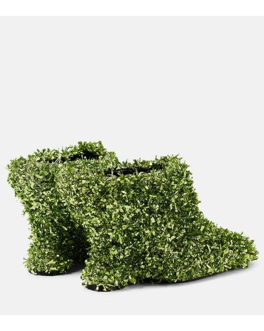 Dries Van Noten Green 105 Glitter Metallic Wedge Mules