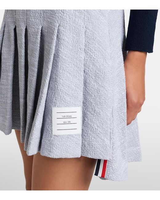 Thom Browne Gray Pleated Cotton-Blend Tweed Miniskirt