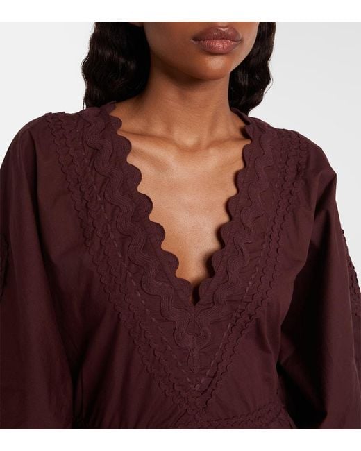 Juliet Dunn Red Scalloped Cotton Poplin Minidress