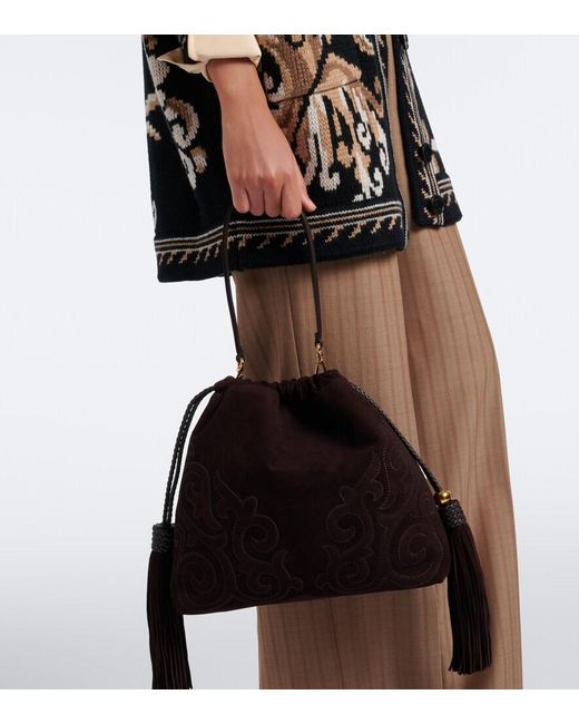 Etro Brown Kalispera Medium Suede Shoulder Bag