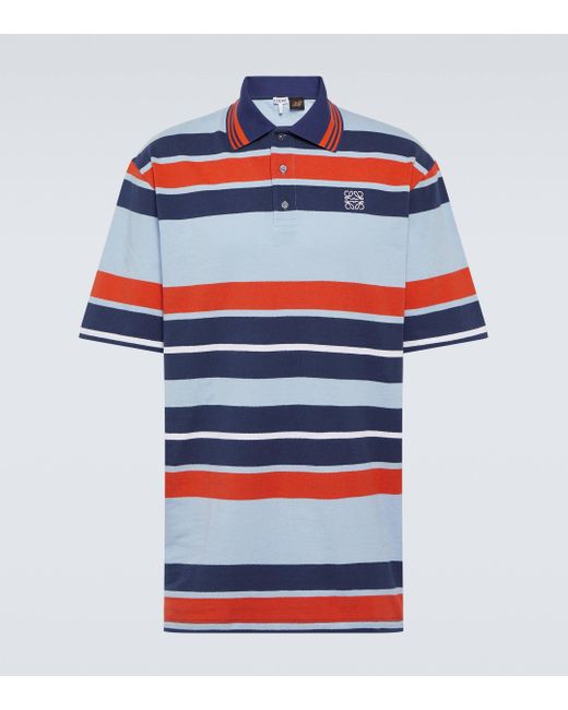 Loewe Blue Paula'S Ibiza Striped Cotton And Linen-Blend Piqué Polo Shirt for men