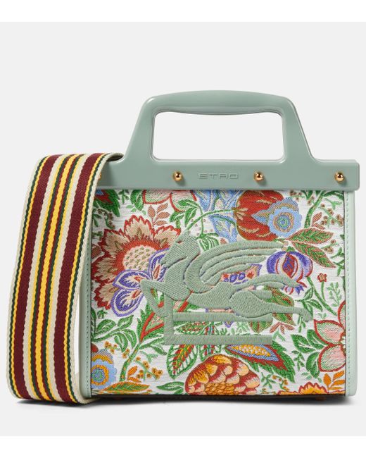 Etro Green Love Trotter Small Embroidered Tote Bag